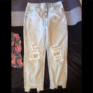 New mom crop distressed jeans